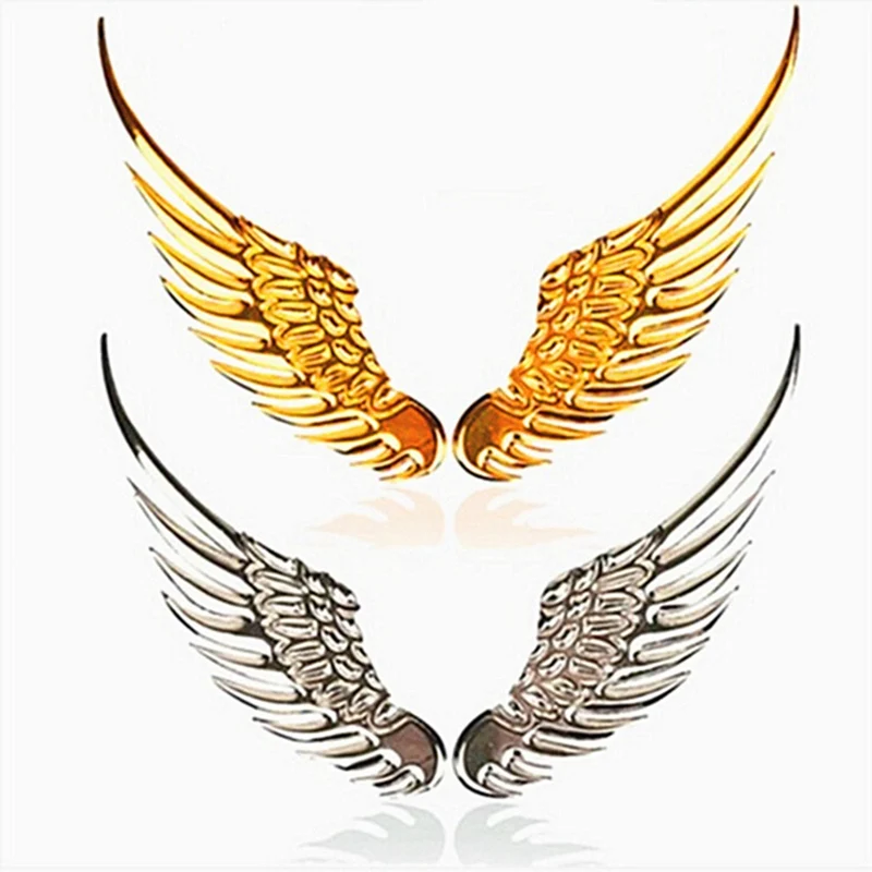 1pair Car Auto Motorcycle Body Sticker 3D Eagle Angel Wings Badge Style Metal Aluminum Decals Silver/Gold Exterior Accessories