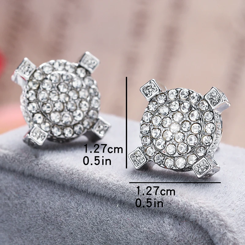 2023 New Round Circle Stud Earring Gorgeous Paved Austrian Cubic Zirconia Ear Studs Women Men Jewelry