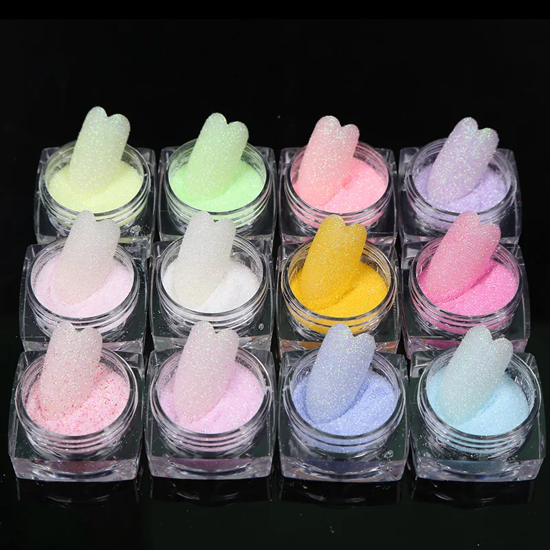 12Color/set Iridescent Sugar Crystal Diamond Powder Net2-3g*12jar Candy Coat Powder Rainbow Fine Shiny UV Gel Polish Nial Powder