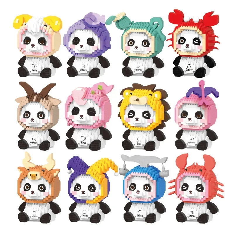 Animal Panda Twelve Constellations Sets Micro Building Blocks Losto Party Model Mini Brick Cat Nest Figure Toys For Kids Gift