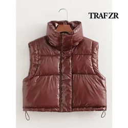 TRAF ZR Padded Vest Woman Sleeveless Jackets Winter Coat Female Red American Vintage Vests Women's Warm Vest Y2k Vintage Top