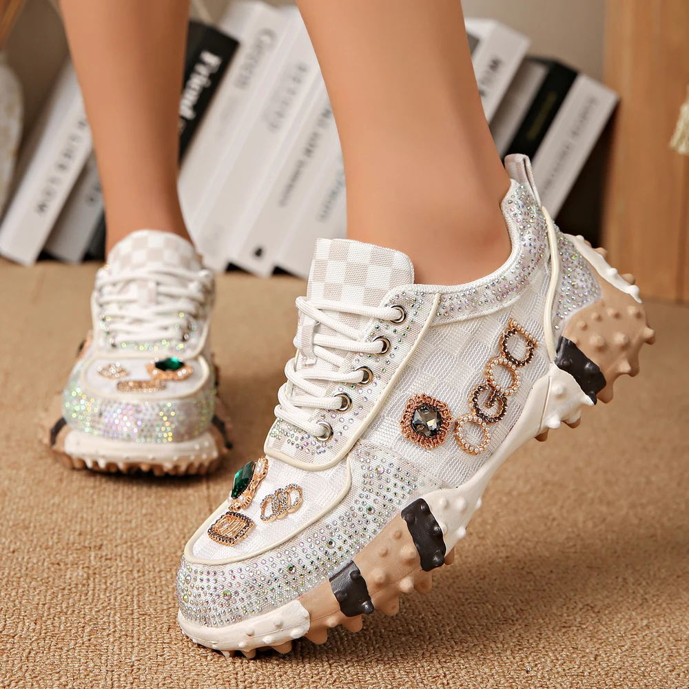 

2026 New Women's Luxury Rhinestone Casual Platform Shoes Outdoor Running Sneakers Designer Mesh Women's Sports Shoes