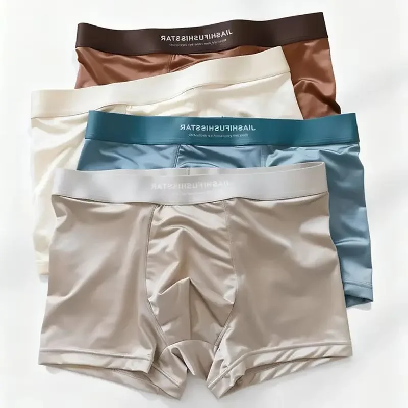 Men's Boxer Briefs Underwear 4Pcs Jiashifushisstar Ice Silk Soft Breathable High Elastic Comfortable Male Underpants For Daily