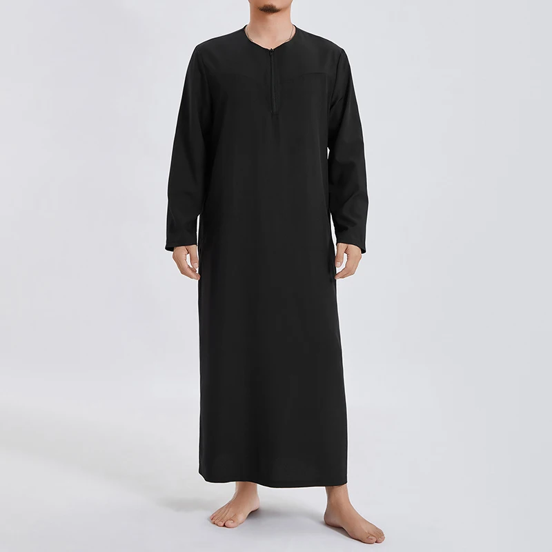 Men Kaftan Arabic Thobe Loose Solid Color Long Sleeve Nightshirt Nightgown Sleepwear Middle Eastern Clothing