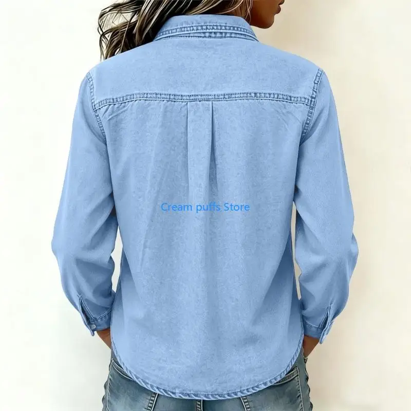 50LE Womens Shirt Button Down Pocket Loose Fit Casual Long Sleeve Blouse Soft fabric