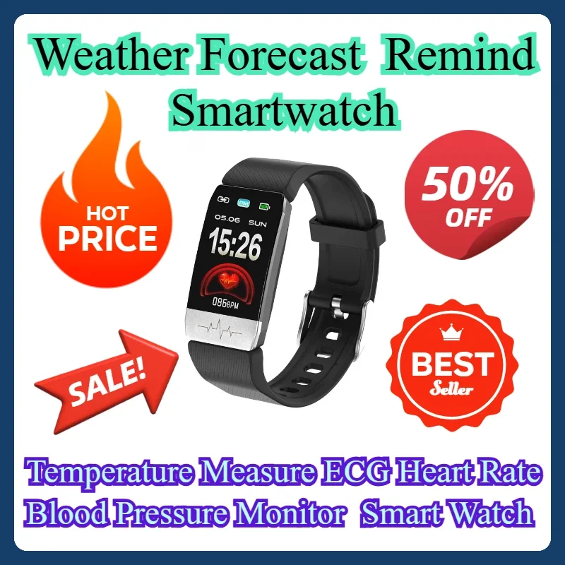 

Weather Forecast Remind Smartwatch Temperature Measure ECG Heart Rate Blood Pressure Monitor Smart Watch