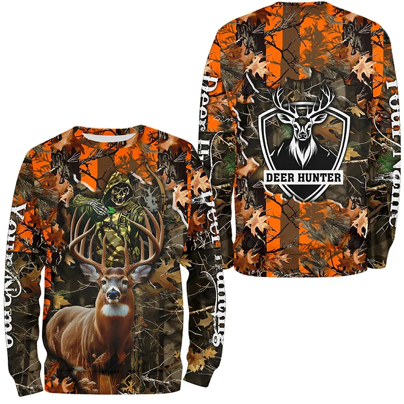Camo Hunting Animals Wild Boar Men T-Shirt 3D Print Sport Long Sleeve Tee Tops Casual O Neck Streetwear T Shirts Men's Clothing