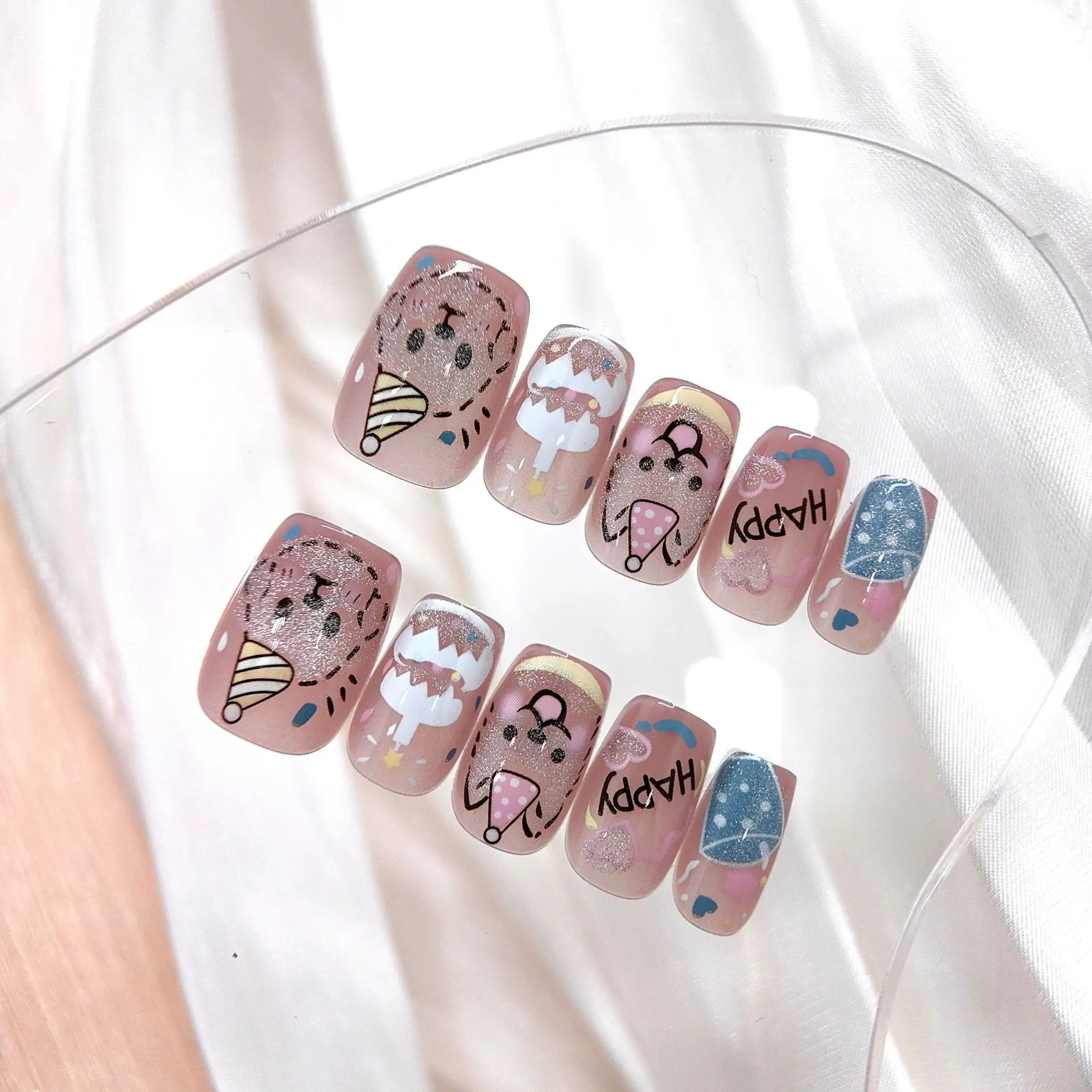 10 stuks dames schattige kat miauw print druk op nagels afneembare schattige nepnagels kitten afneembare nail art nagel patch korte nail art