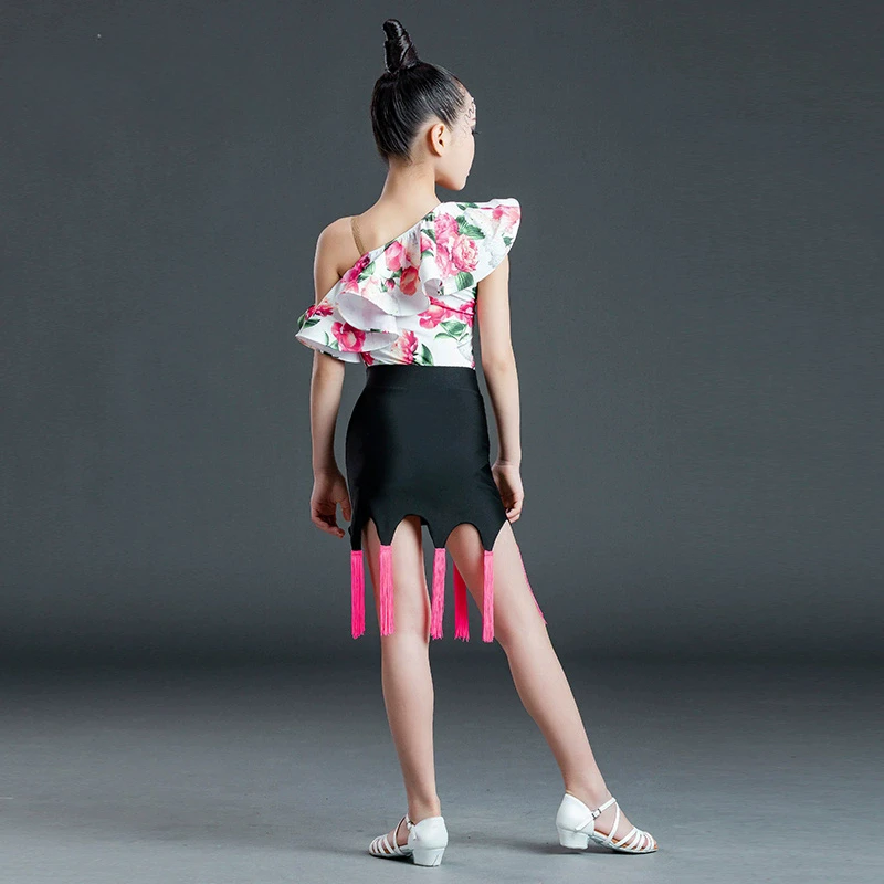 لوتس ليف كم فستان رقص اللاتينية دعوى الفتيات مهدب فستان شق دعوى الطفل فساتين الرقص اللاتينية الاطفال ممارسة الملابس