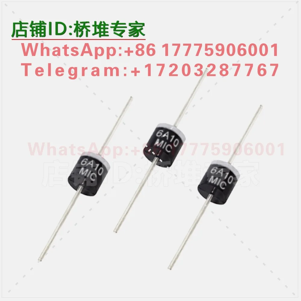 6A10 rectifier diode 6A1000V foot chip R-6 package, in-line long and thick feet