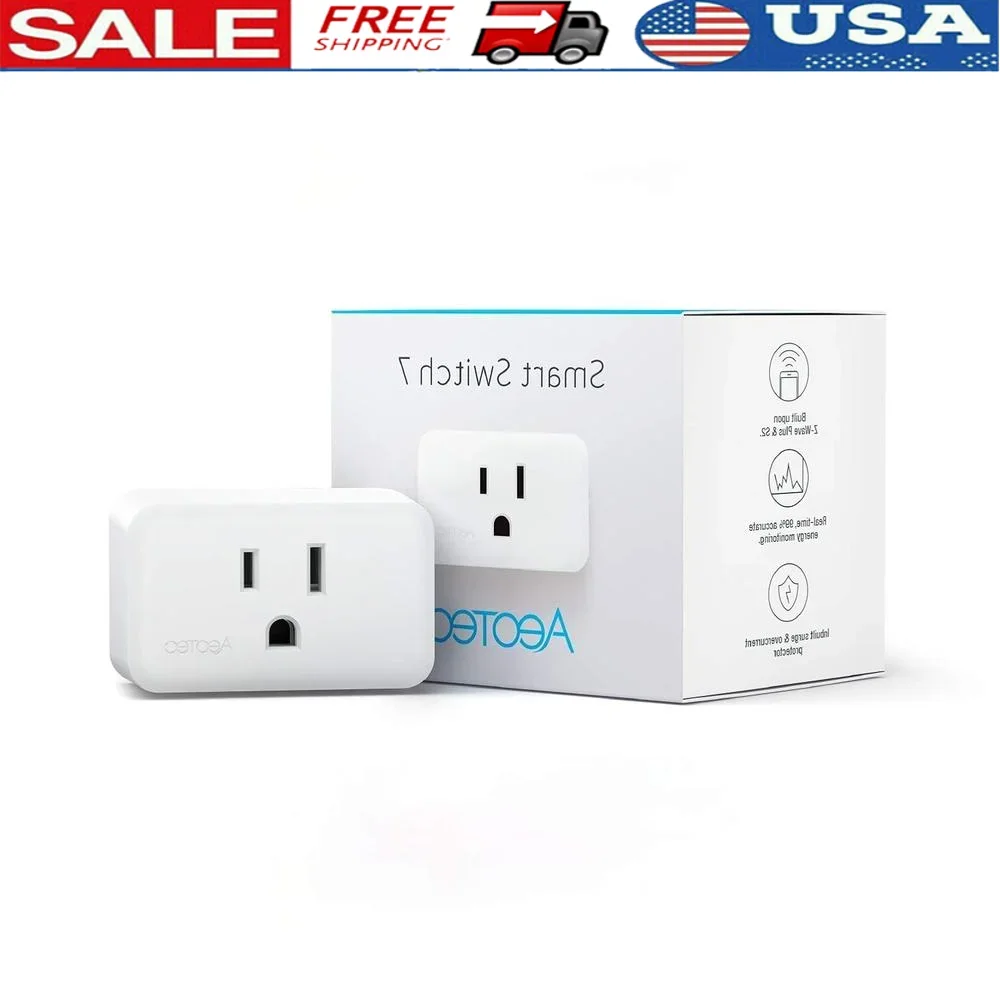 Z-Wave Plus Smart Switch Wireless Control Socket Home Automation Energy Metering Surge Protection 16A Smart Plug Gen7 700 Series