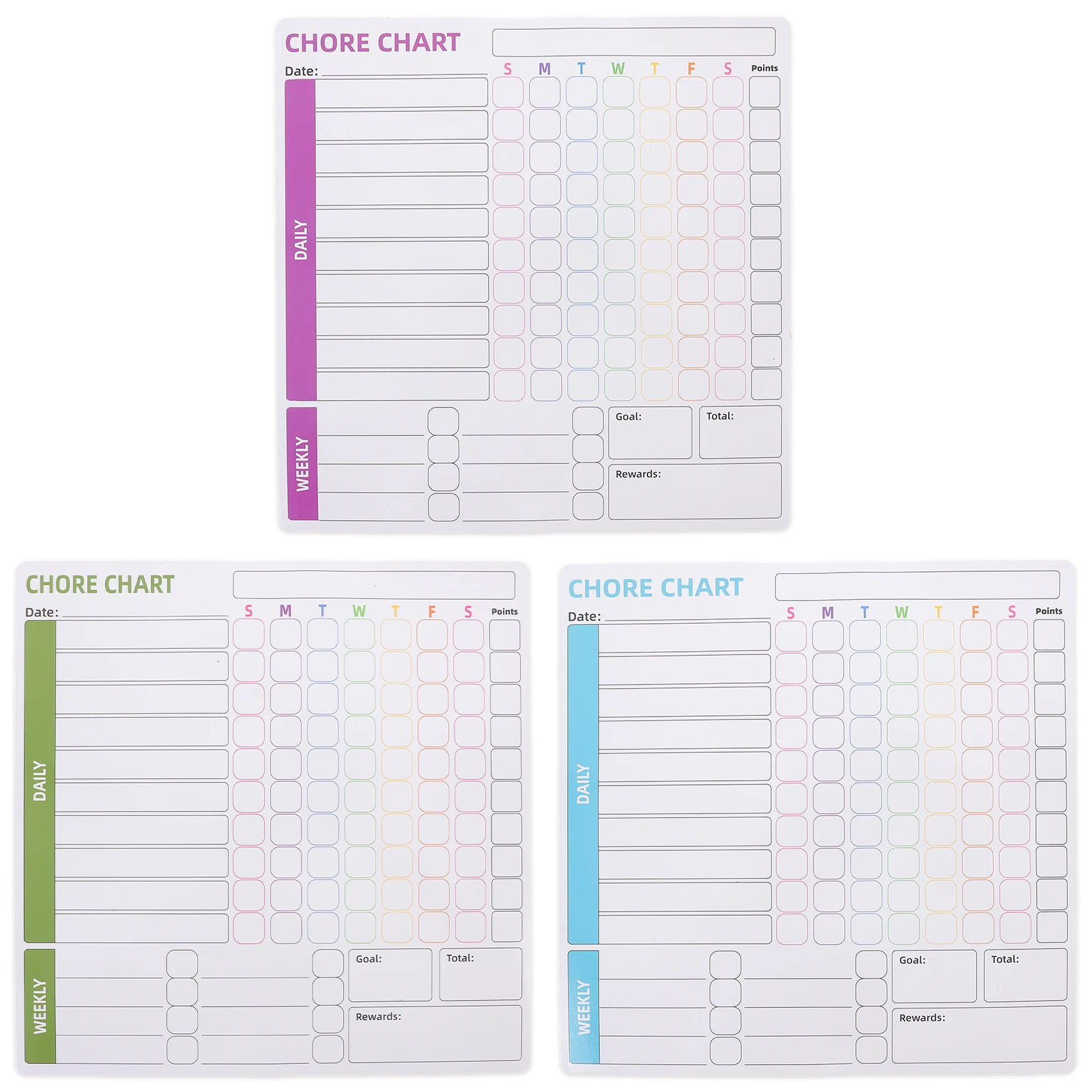 

3pcs Reusable Dry-Erase Chore Chart Magnetic Planner Sticker For Fridge Home Reward System Teens Behavior Tracker Calendar