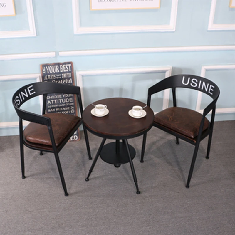 Iron Dining Chair Leisure Chair Negotiation Chair American Solid Wood Milk Tea Shop Cafe Table and Chair Combination