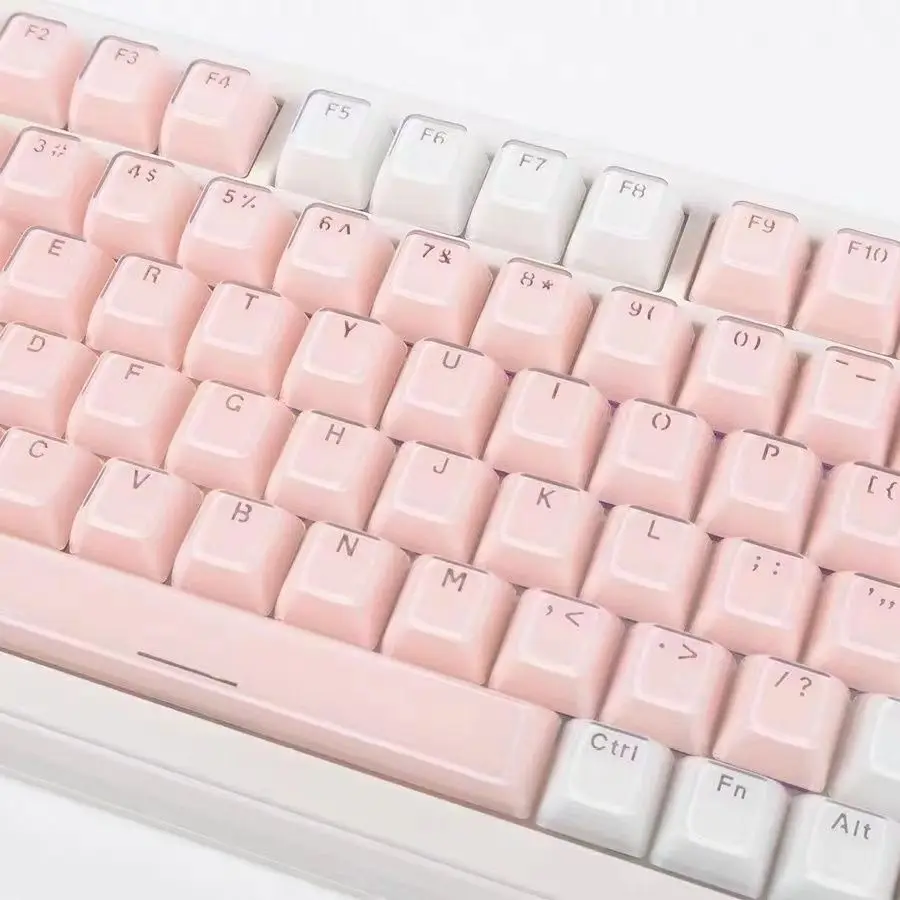 Geléia translúcida teclado mecânico Cap, Keycaps de cristal, MDA perfil, retroiluminado redondo, branco, rosa, layout, DIY, 136 chaves