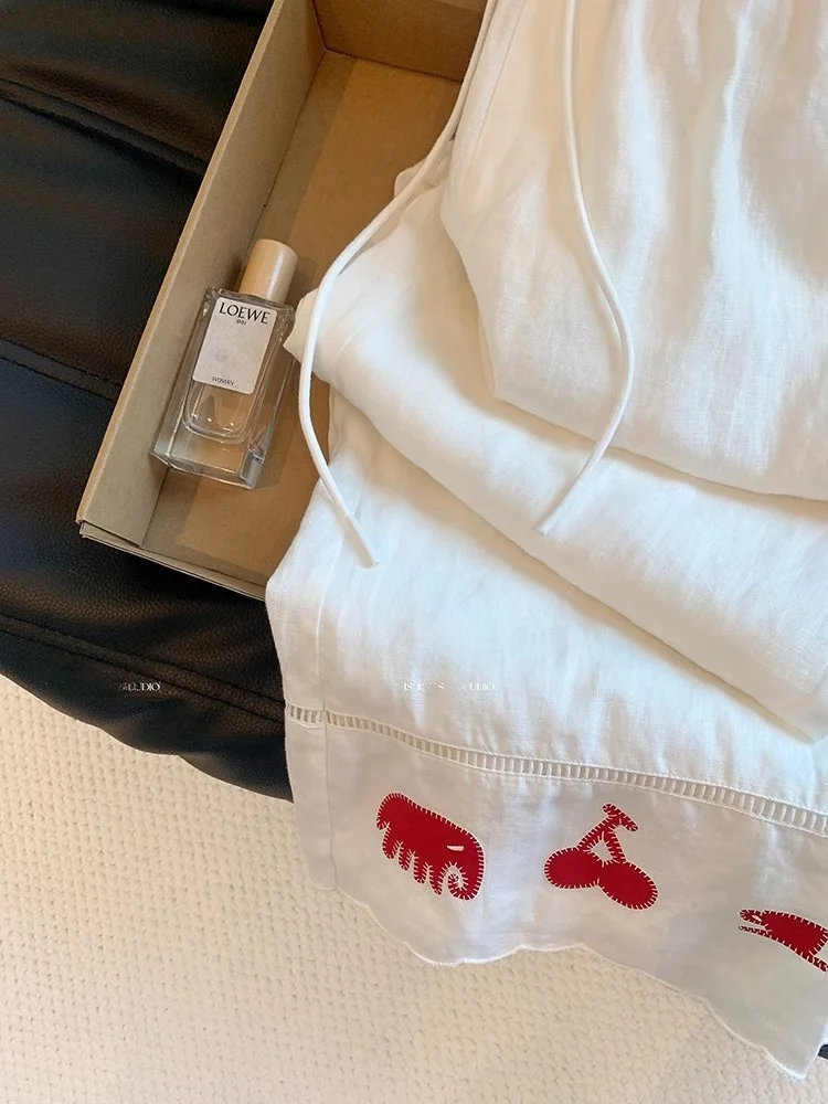 Pantaloni a Vita Alta e Gamba Larga da Donna, Casual in Cotone e Lino, Vestibilità Comoda, Elastico in Vita, Stampa Cartoon e Patchwork