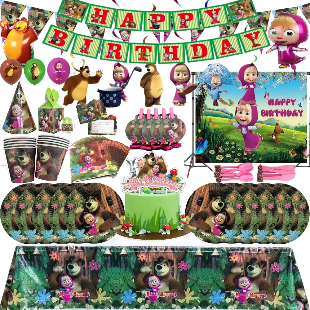 

Girl and Bear Birthday Decoration Disposable Tableware Tablecloth Gift Bags Bear Balloons Baby Shower Kid Girl DIY Party Supplie