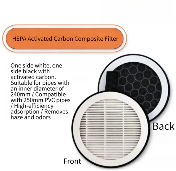 HEPA Circular Air Filter With Activated Carbon For Element Systems 173-300mm Pipe Diameter Dust Smoke Removal