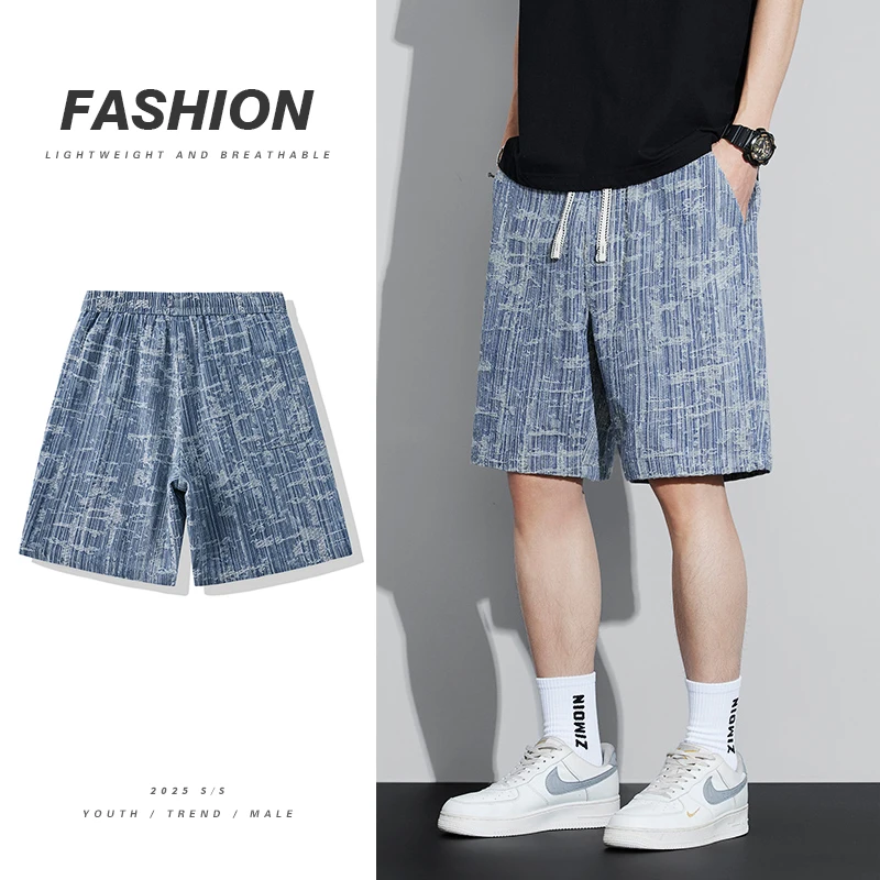 

Summer Thin Loose Men's Denim Shorts Breathable Straight Leg Large Size Beach Outdoor Fashion Five-Quarter Casual Short Jeans