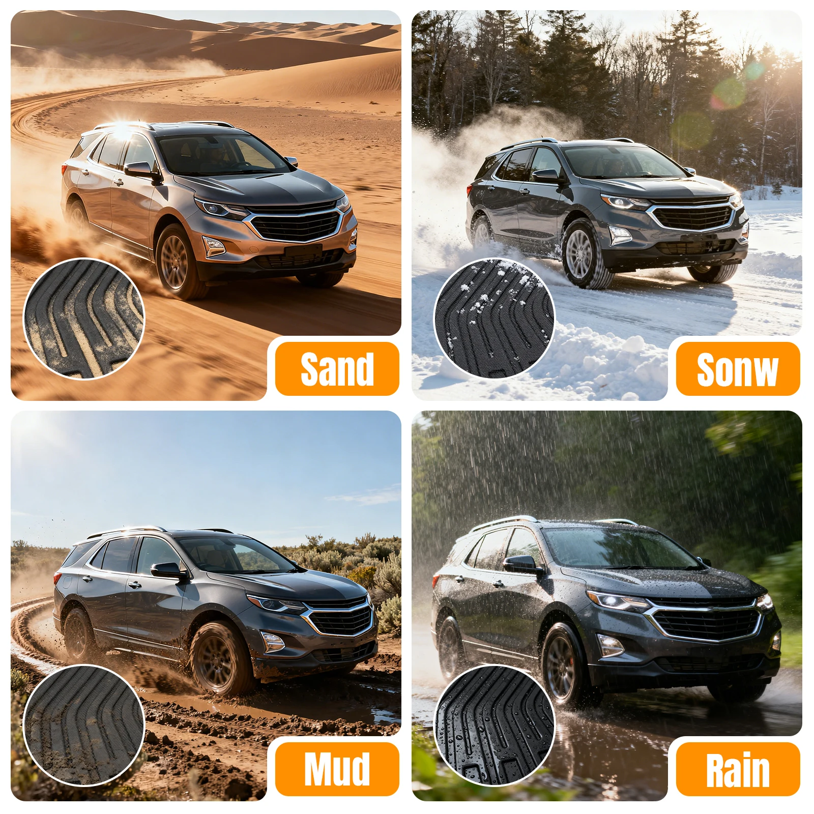 

Car Mats Cargo Trunk Liner Set All Weather TPE Automotive Floor Mats for Chevrolet Equinox 2018-2024