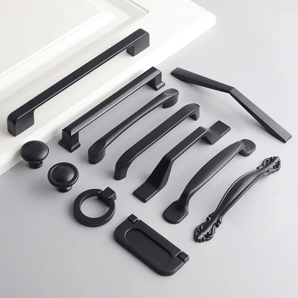 Dumb Black Aluminum Alloy Single Hole Cabinet Door Handle Wardrobe Cabinet Drawer Handle Household Furniture Hardware Handle