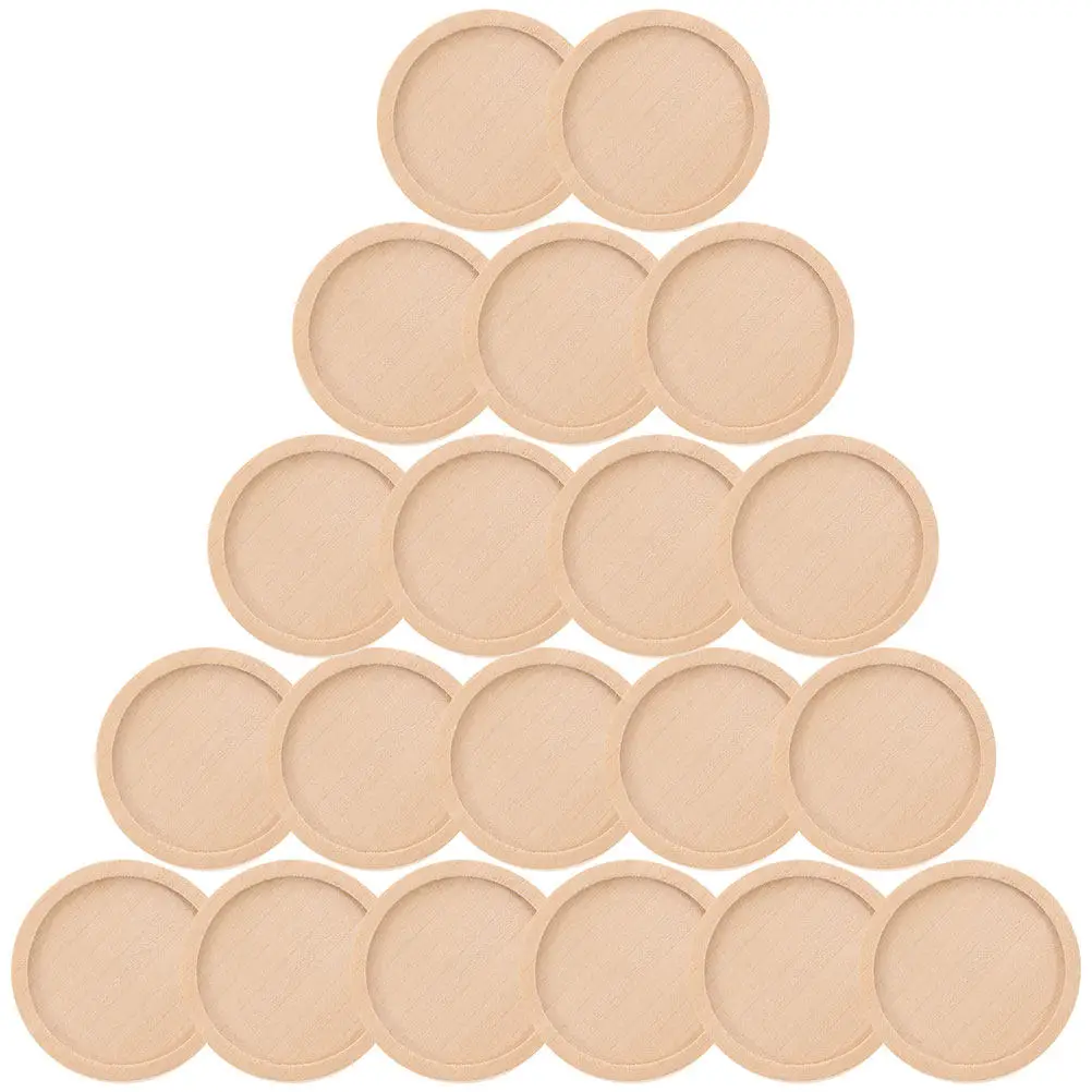 50Pcs Natural Wood Pendant Trays Smooth Polished Round Bezel Base Tray for DIY Jewelry Making Resin Gemstone Keyring Necklace