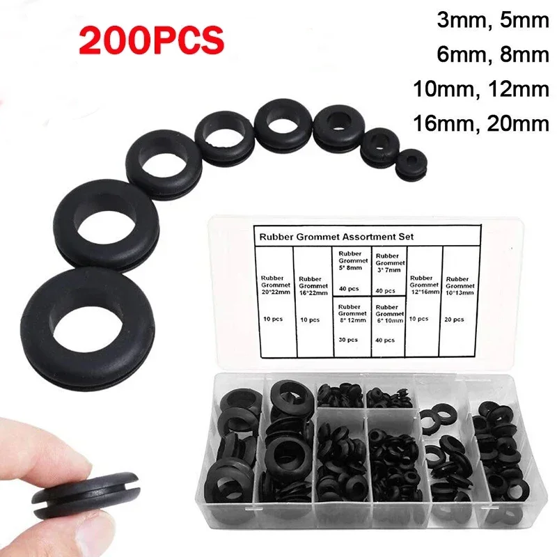 200pcs Rubber Seal Ring Oil Sealing Grommet Gasket 3/5/6/8/10/12/16/20mm for Protect Wire Cable Hole Protection Ring Shim Washer