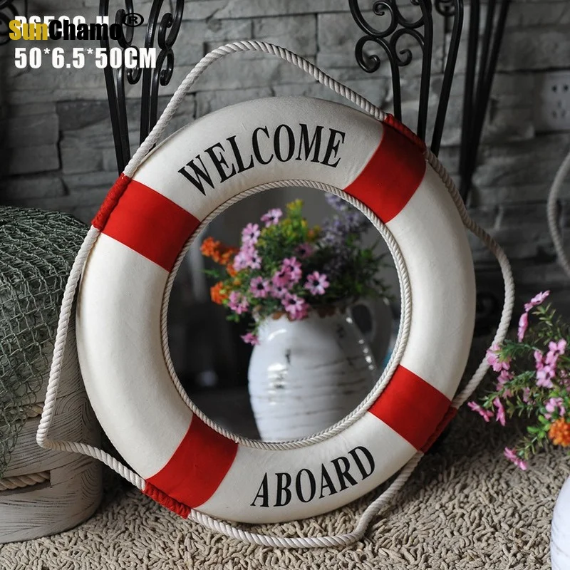 Imagem -02 - Boia Salva-vidas em Algodão 50 cm Estilo Mediterrâneo Barra para Sala de Estar Decoração Náutica para Casa Cabide de Parede Adesivo 3d Decoração para Casa