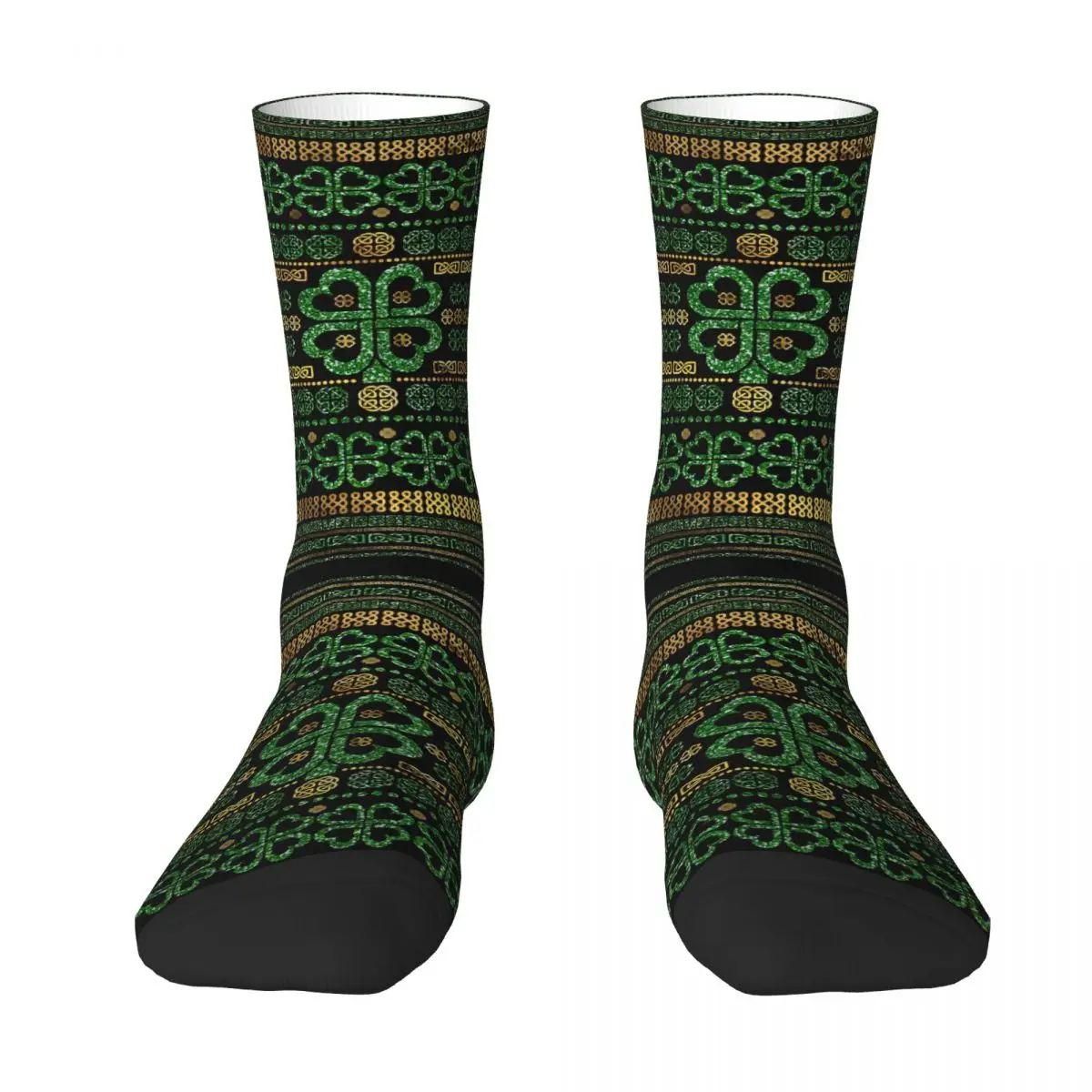 Funny Crazy Sock for Men Shamrock Four Leaf Clover Ornament Harajuku Breathable Pattern Printed Crew Sock Seamless Gift