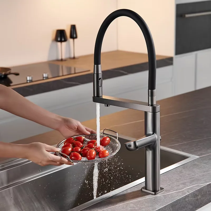 Luxury gun gray kitchen faucet intelligent touch digital display design Dual control cold & hot filtering water sensing sink Tap