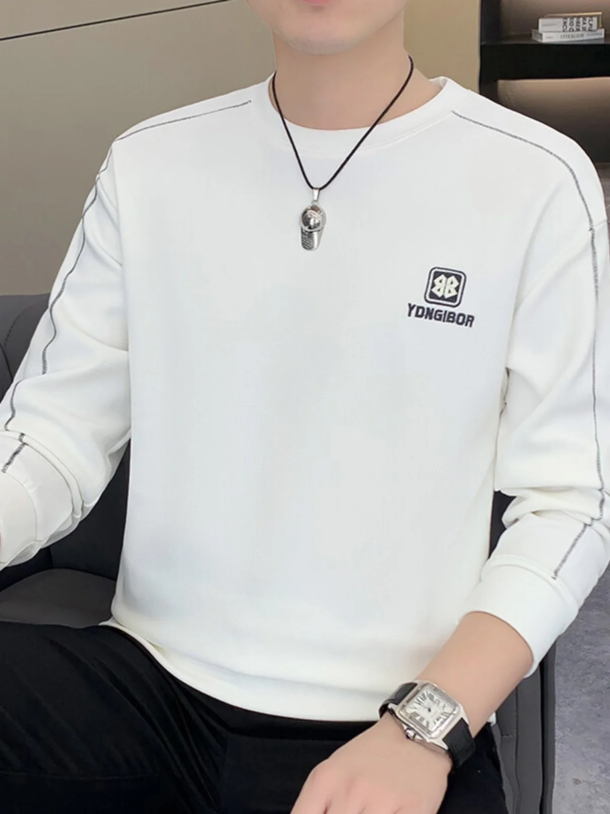 

Новая мужская толстовка на весну-осень с круглым вырезом и длинным рукавом, вышитая, повседневная, универсальная, базовый слой, топ