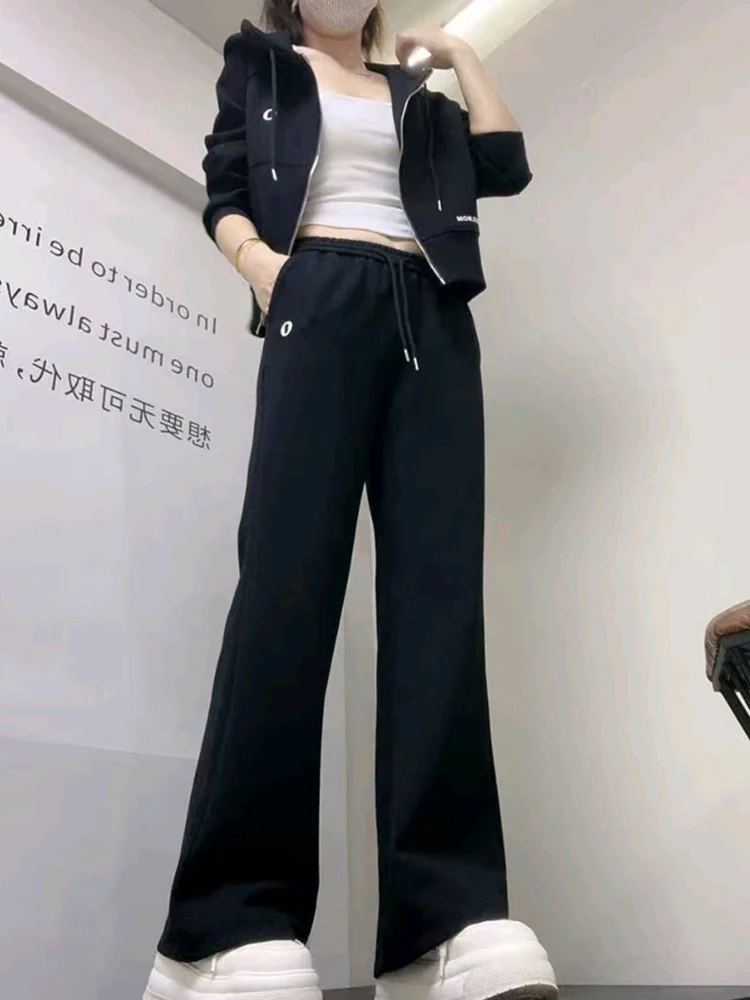 

Ele женский комплект из двух предметов, широкие брюки, длинная застежка-молния, полиэфирное волокно, повседневная спортивная одежда, осенняя мода