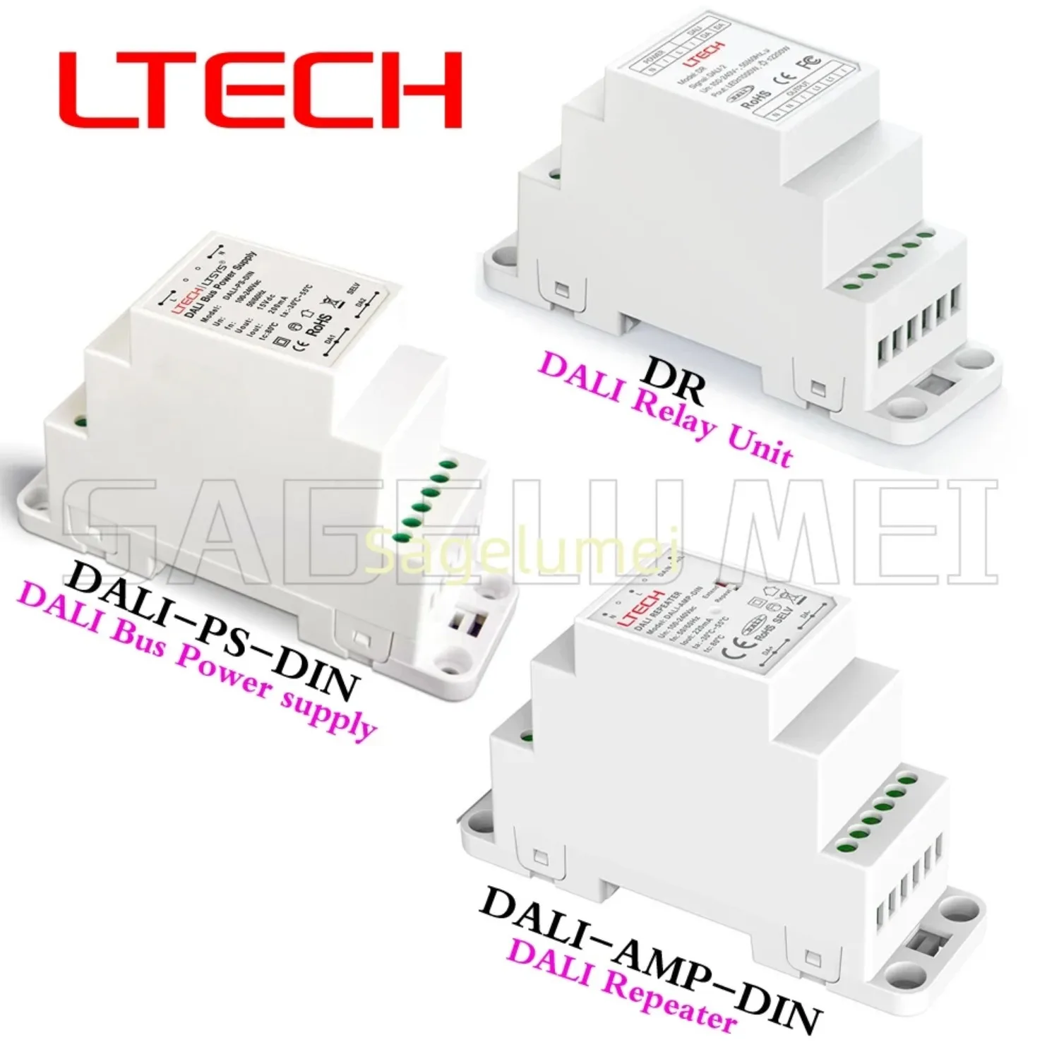 DALI Controller Dimmer Bus Power supply DALI-PS-DIN Relay Unit DR DALI Repeater DALI-AMP-DIN Input Volt LTECH for Led Striplight