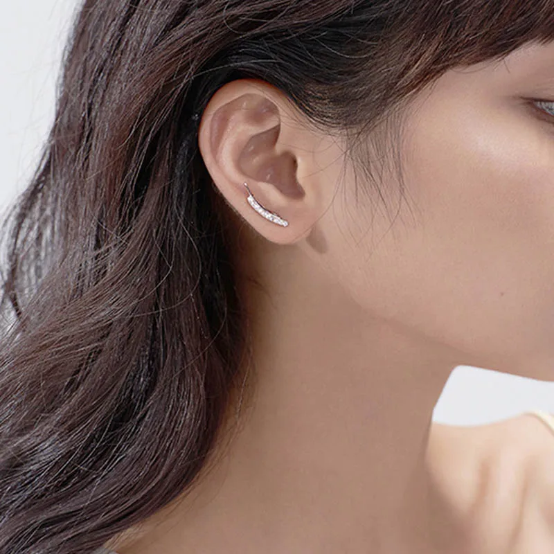 Pave Sparkling Smile-Shaped Bar Stud Earrings Silver Plated Jewelry Accessory Stylish Birthday Gift for Women Ladies And Girls