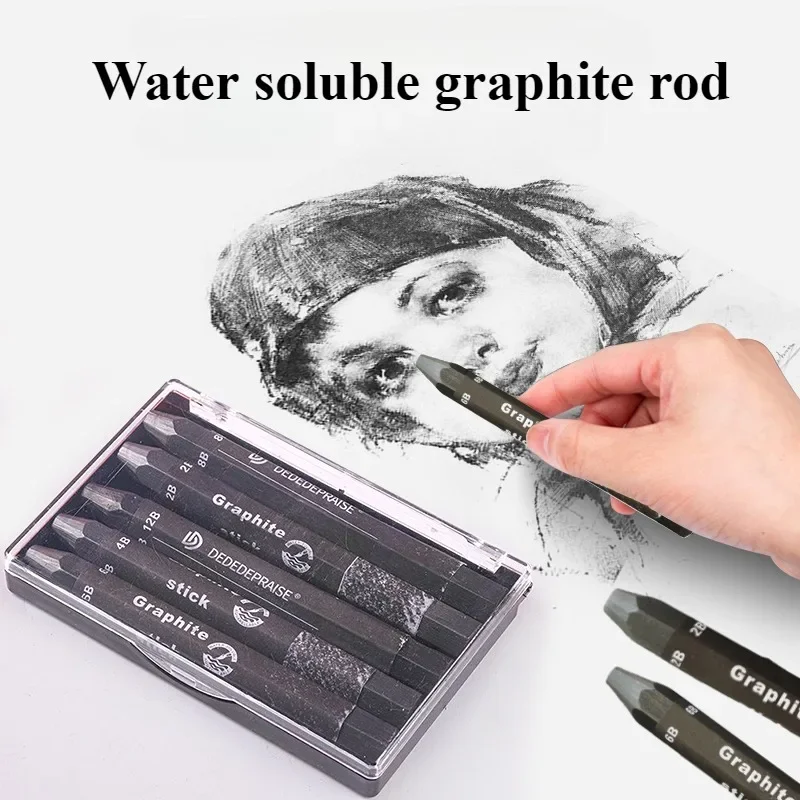 2-12B Water Soluble Graphite Rod Carbon Strip Pencil Black Thick Core Crayon Student Sketch Painting Art Smear Charcoal Bars