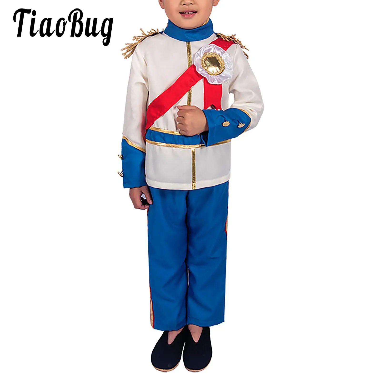 

3-14Year Kids Boys Prince Halloween Cosplay Costume Carnival Party Performance Palace Prince Role Play Outfit Top Pants Uniform