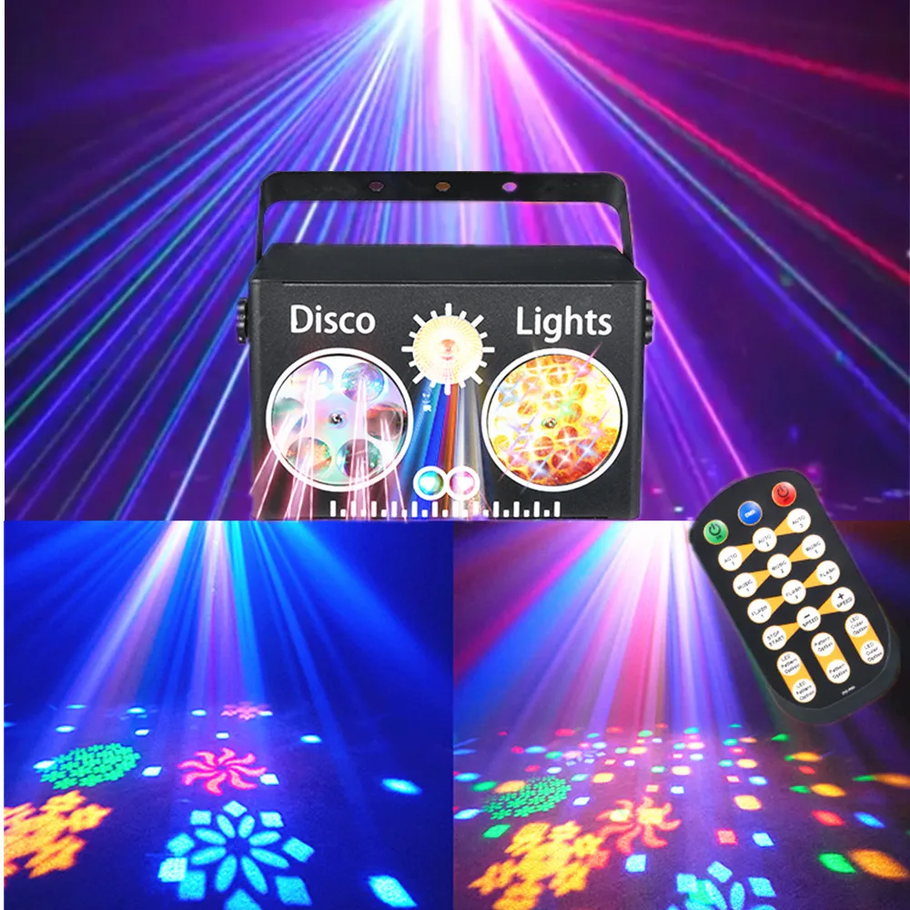 

Party lights, DJ disco lights, 4-in-1 laser stroboscopic lights, projector, voice-controlled DMX, home atmosphere lights