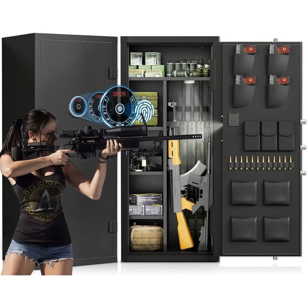 

Большая клавиатура с отпечатками пальцев, сейф для оружия для винтовки и рушниц, в разобранном виде, с двойной системой сигнализации, функцией отключения звука и регулируемой Gu