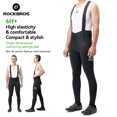 Imagen 1 del producto Pantalones con pechera de ciclismo ROCKBROS, pantalones cómodos de alta elasticidad para bicicleta para hombre, medias transpirables de secado rápido para exteriores, pantalones con pechera reflectantes