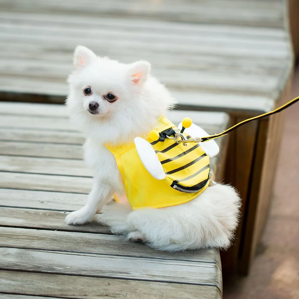 Cute Bee Yellow Vest Chest Strap Traction Belt Wings Backpack Design Small Medium Dogs Cat Comfortable Pet Supplies E