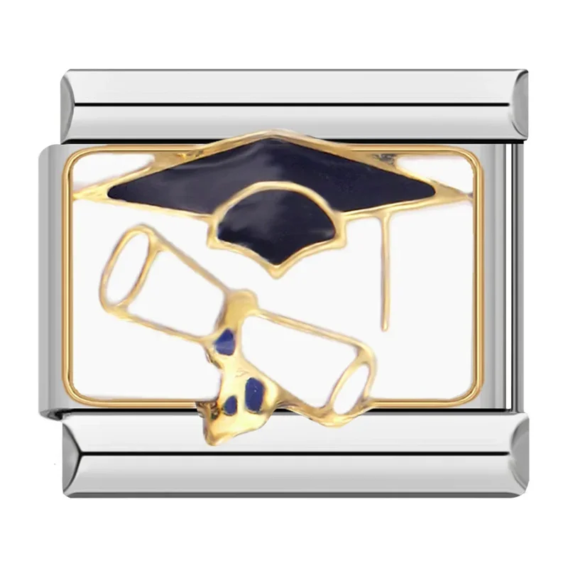 Hapiship Family 2024 Women Graduate Cross Paper Airplane Charm Links Fit 9mm Bracelet Stainless Steel Making DIY Jewelry NEW098
