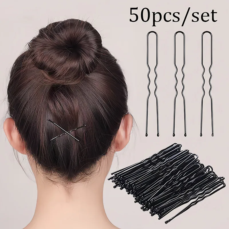 

50pcs/Set Black U Shaped Hairpins Women Girls Invisible Bobby Pins For Bun Updos Bride Diy Hairstyle Tool