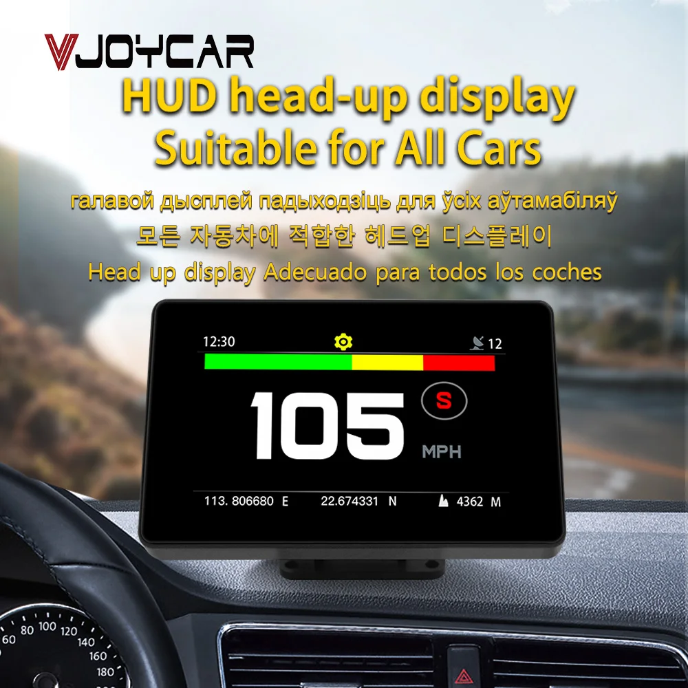 

Vjoycar 2 In 1 Car GPS HUD Full Touch Screen Multi-function Head-up Display Compass Clock Total Mileage Speed Alarm