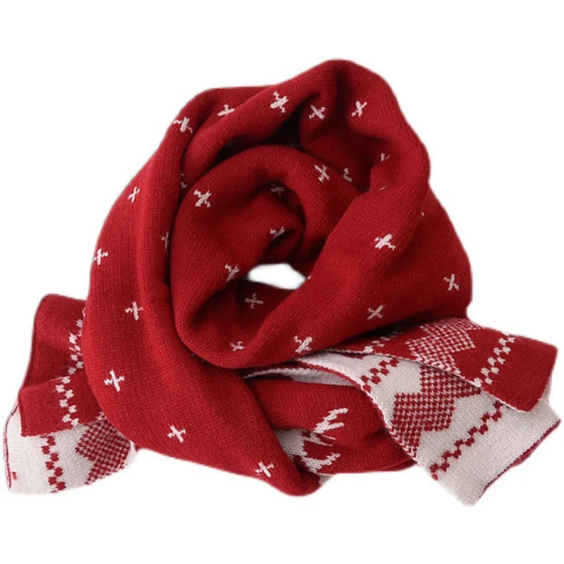 Santa Claus Knitted Red Scarf Women\'s Autumn and Winter Warm Korean Version Student Versatile New Year Gift Scarf Couple