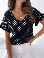 Women's Fashionable Loose Fitting Casual Short Sleeved Polka Dot T-shirt Short Sleeved Summer Clothing