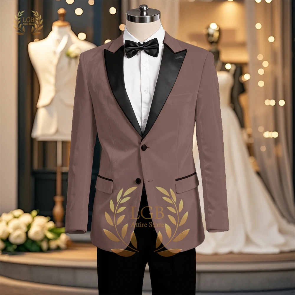 2-Piece Men Velvet Suit Blazer with Contrast Lapel Slim Fit Formal Tuxedo for Groom Wedding Cocktail Party Event Custom Made