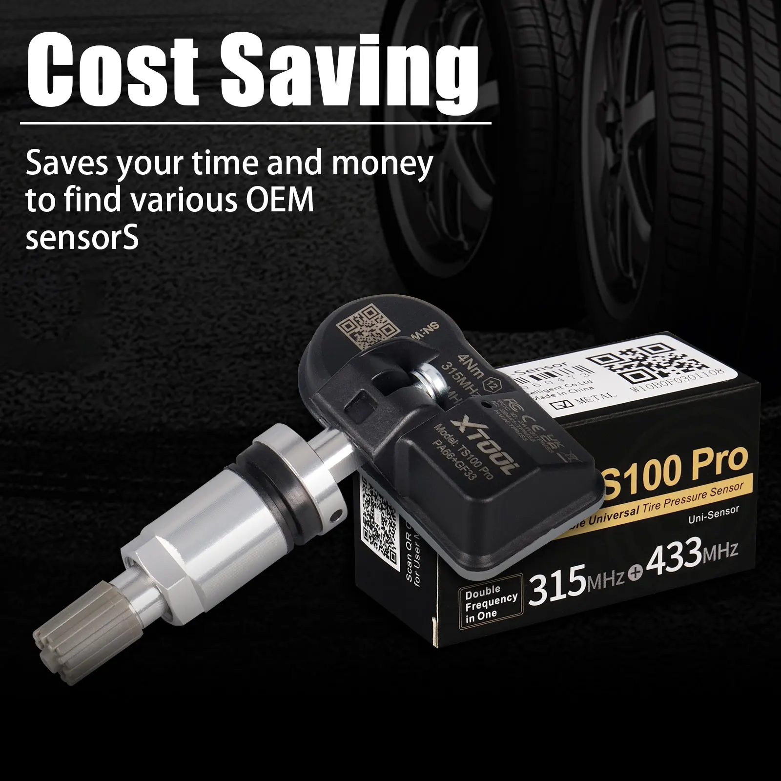 XTOOL TS100 PRO TPMS SENSOR 315MHz&433MHz TPMS Sensor Tire Pressure Monitor Tester Programming with TP150/IP819TP Tire Repair
