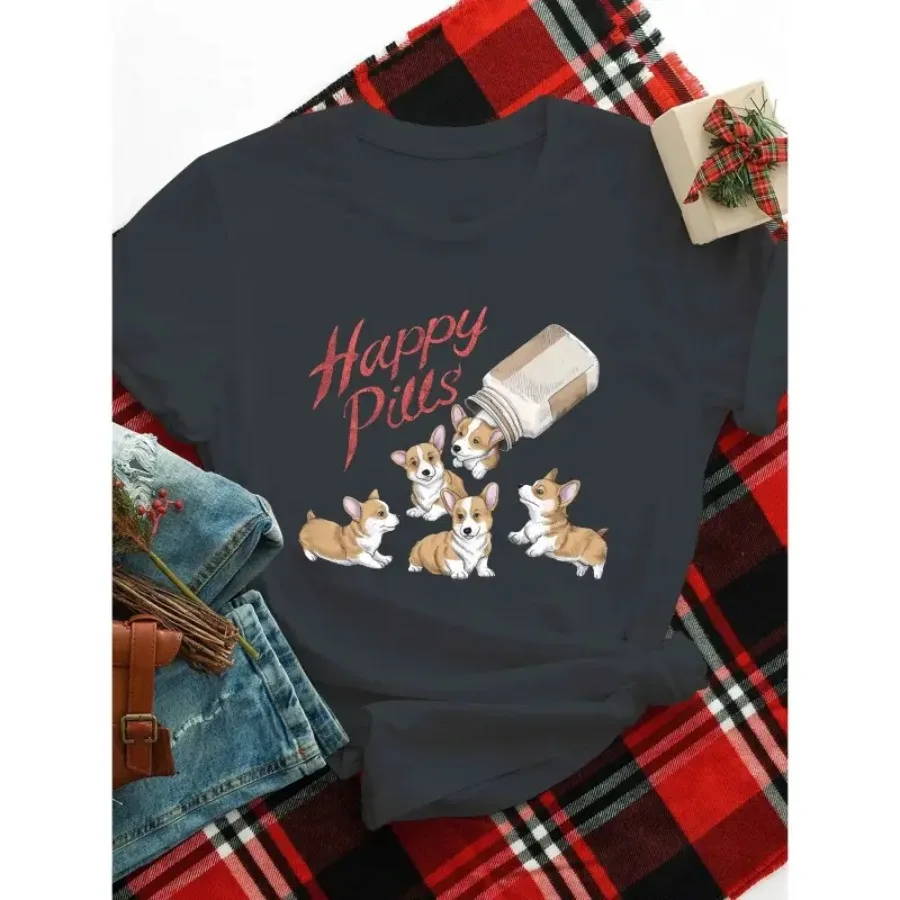 Corgis Pill Bottle Women'S Plus Size Sports Short Sleeve T-Shirt