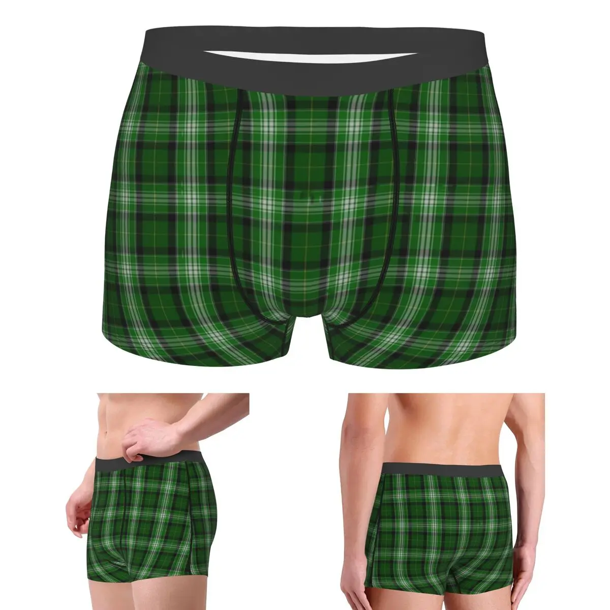 

Boxer Underpants Shorts Green And White Scottish Tartan Flannel Plaid Panties Men's Breathable Underwear for Homme Man Gifts