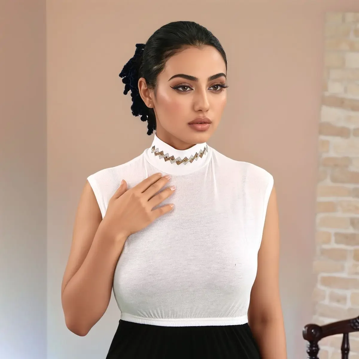 

Modal Square Fake Collar Soft Elastic Detachable False Collars Solid Color Turtleneck High Inner Neck Cover Women Scarf Hijab