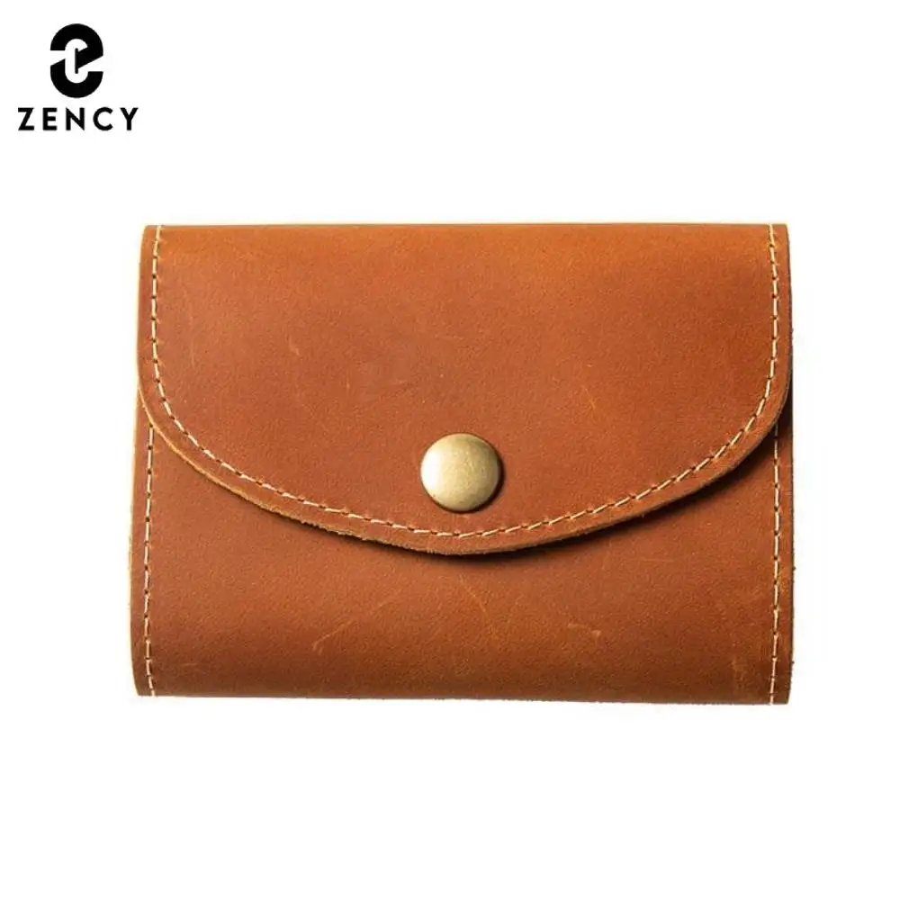 Zency Men Mini Wallet Genuine Leather Cowhide Clutch Multi-function Multiple Card Slots with Coin Slots Gift for Dad Lover